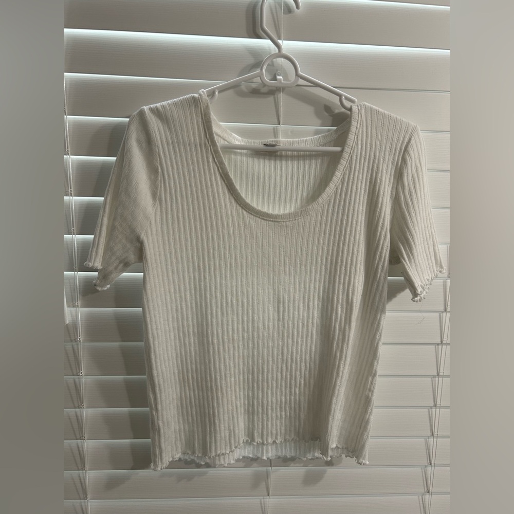 LOFT White Ribbed Scoop Neck Short Sleeve Tee